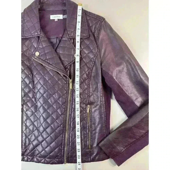 Calvin Klein Rich Purple Moto Jacket Gold Color Zippers Size Small - Picture 10 of 11